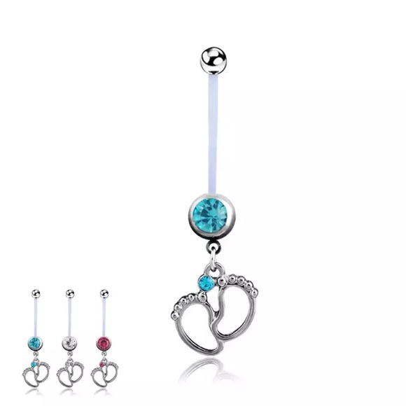 Maternity baby feet naval belly button rings PINK - Picture 3 of 3